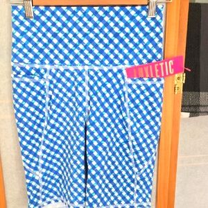 Lilly Pulitzer South Beach Highrise Blue/White Check Bicycle Tights UPF50 NWT